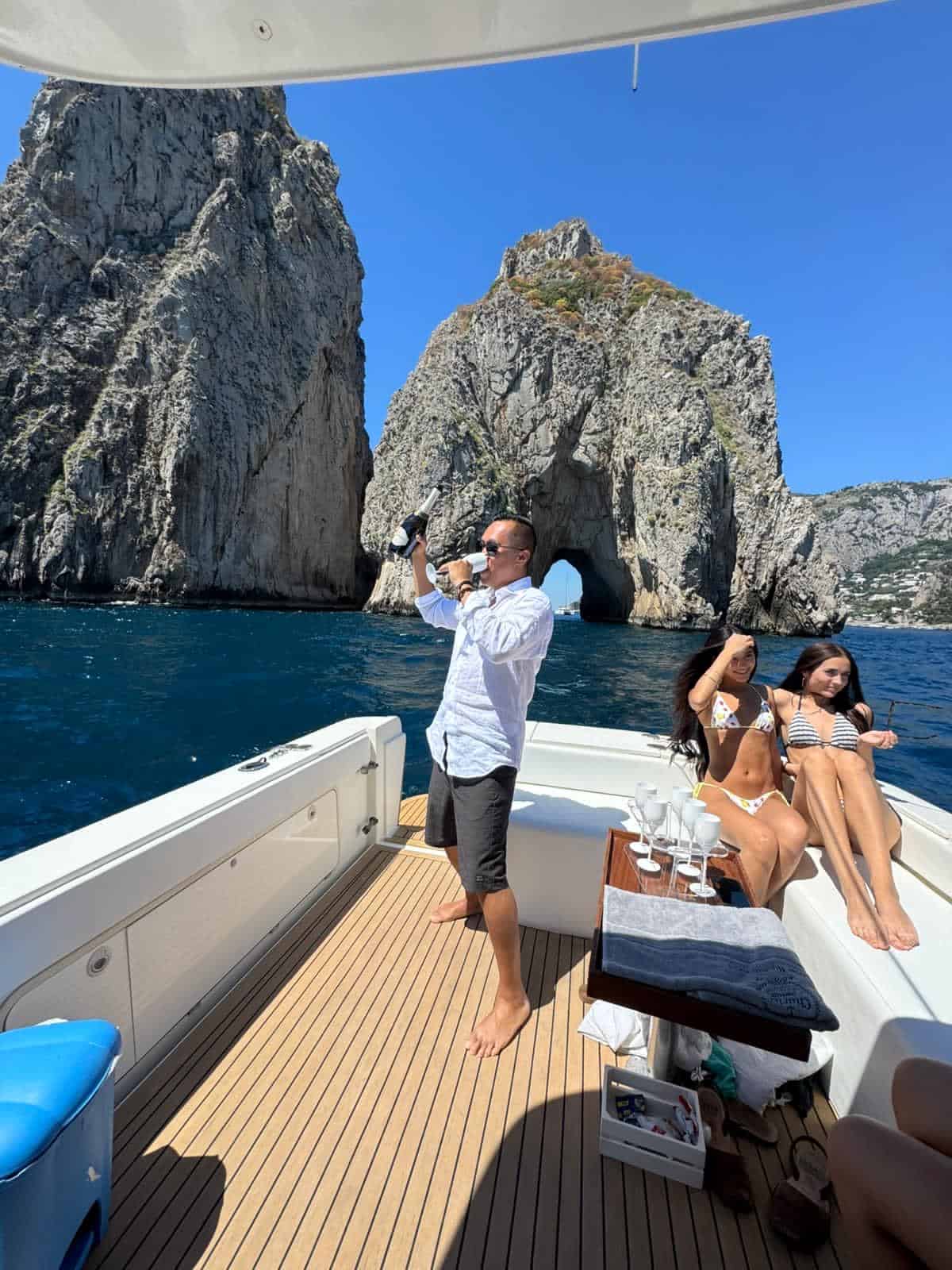 Aperitif served on board during a private Capri boat tour